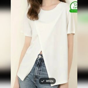 💕💕💕 5 for $20White Tee shirt t shirt size large asymmetrical split open front